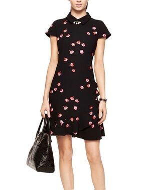 Kate Spade New York Black Floral Asymmetric Ruffle Mini Dress Size 12